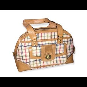 COACH Hampton Tattersall Plaid Wool Tweed Satchel Bag Purse Handbag Leather